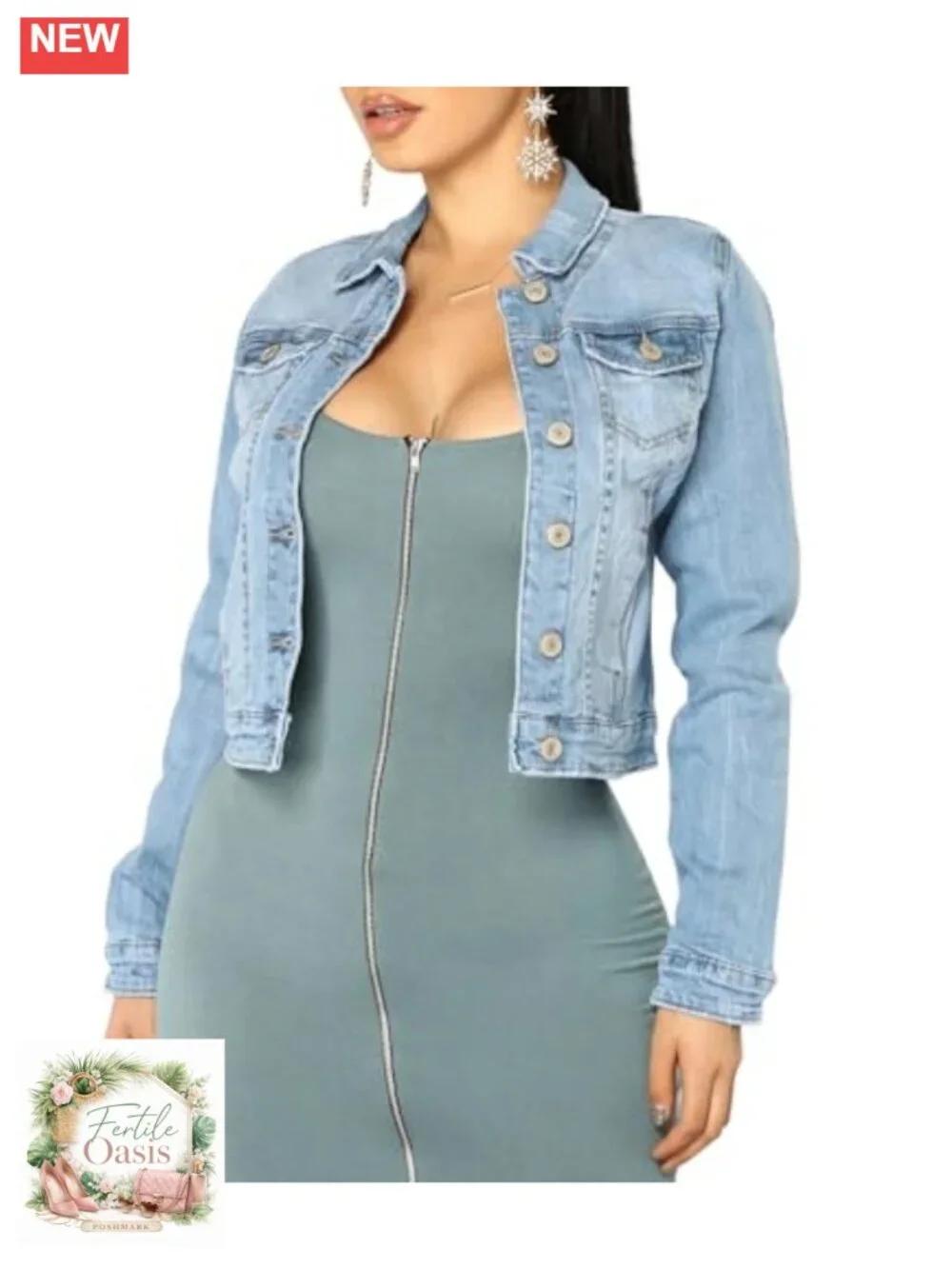 Women's Distressed Butterfly Denim Trucker Jacket Long Sleeve Classic Fit